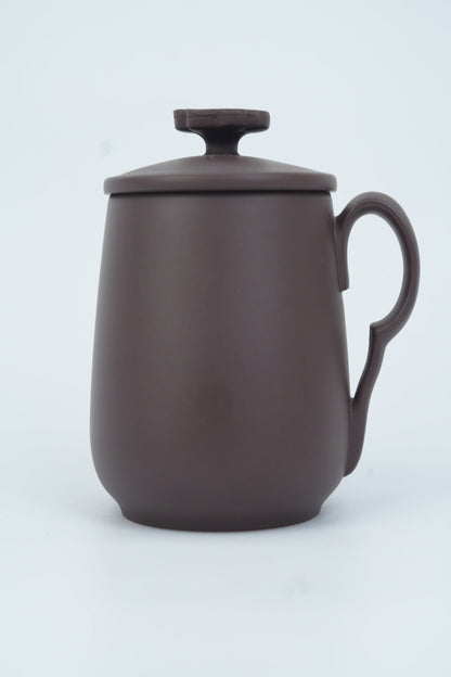 Xiaohuxianer Good Fortune Zisha Cup in aged purple clay, front view