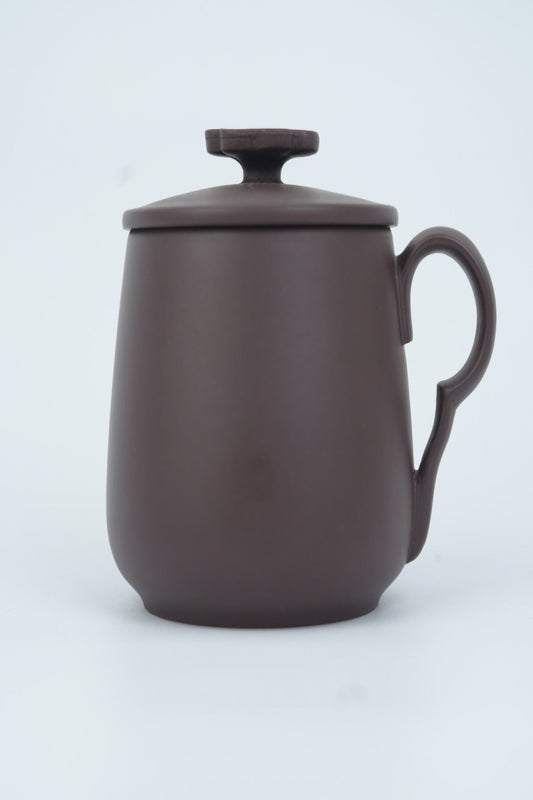 Xiaohuxianer Good Fortune Zisha Cup in aged purple clay, front view